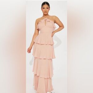 Blush Peach Tiered Ruffle Maxi Dress